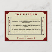 Retro Movie Ticket Trouwgegevens Informatiekaartje (Voorkant)