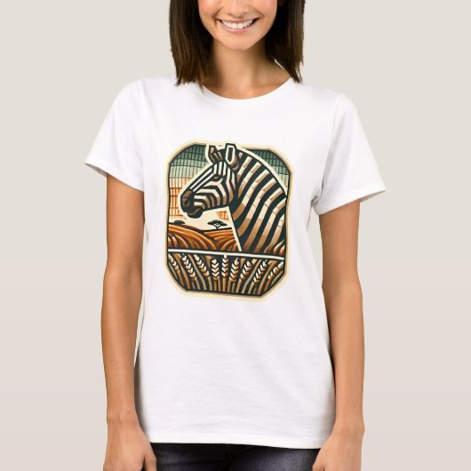 Retro Mozaïek Logo van Zebra T-shirt (Voorkant)