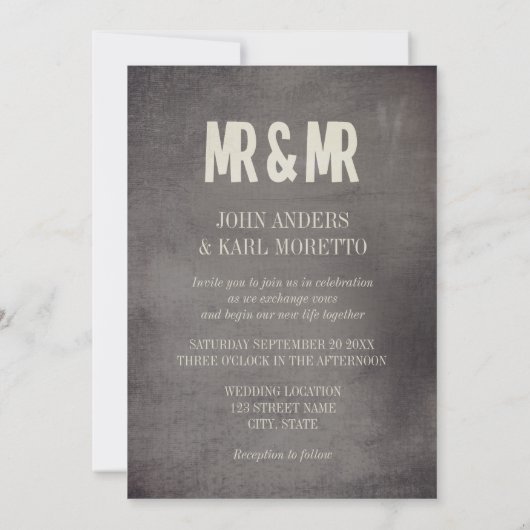 Retro Mr & Mr Suit & Cravate Gay Faire-part de mar (Dos)