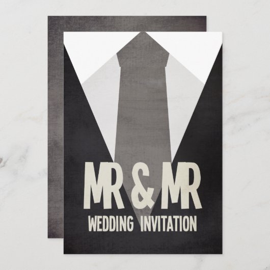 Retro Mr & Mr Suit & Cravate Gay Faire-part de mar (Devant / Derrière)