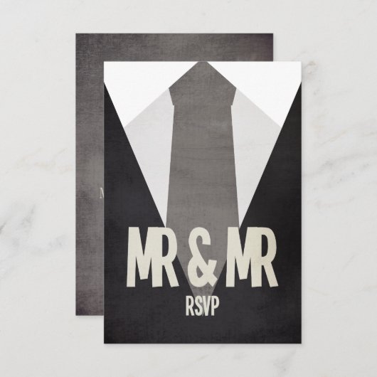 Retro Mr & Mr Suit & Cravate Wedding RSVP (Devant / Derrière)