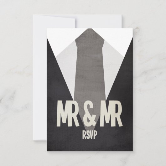 Retro Mr. & Mr. Suit & Stropdas Wedding RSVP (Voorkant)
