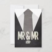 Retro Mr. & Mr. Suit & Stropdas Wedding RSVP Kaartje (Voorkant)