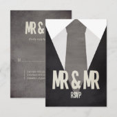 Retro Mr. & Mr. Suit & Stropdas Wedding RSVP Kaartje (Voorkant / Achterkant)