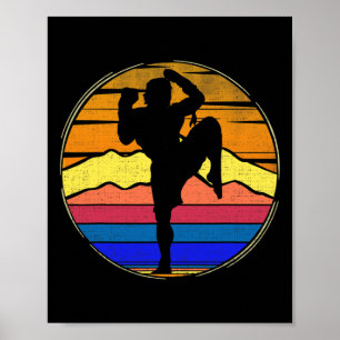 Retro Muay Thai Vintage Zonsondergang Grappig Kick Poster