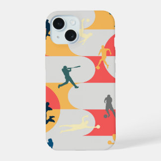 Retro multi-sport silhouet geometrisch patroon iPhone 15 hoesje