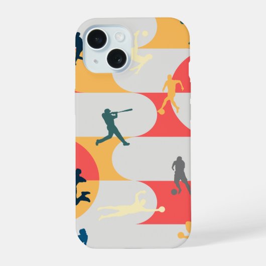 Retro Multi-Sport Silhouette Geometric Pattern iPhone 15 Hoesje (Achterkant)