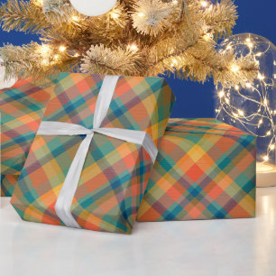 Retro Multicolor Gezellig Geruit Patroon Kerst Cut Cadeaupapier