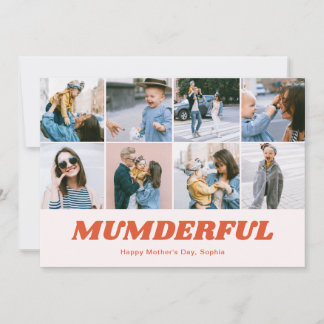Retro Mumderful Mothers Day 12 Photo Collage Pink Feestdagenkaart