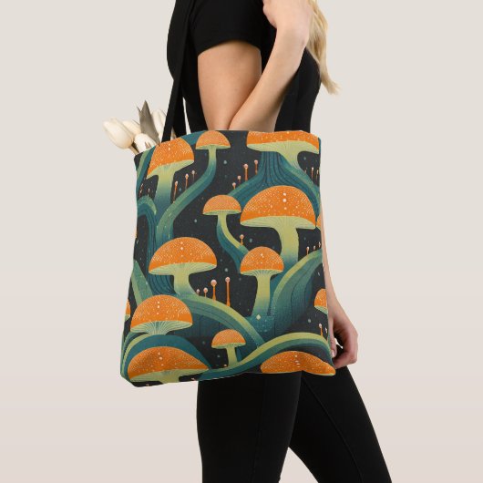 Retro Mushroom All-Over Print Tote Bag (De près)