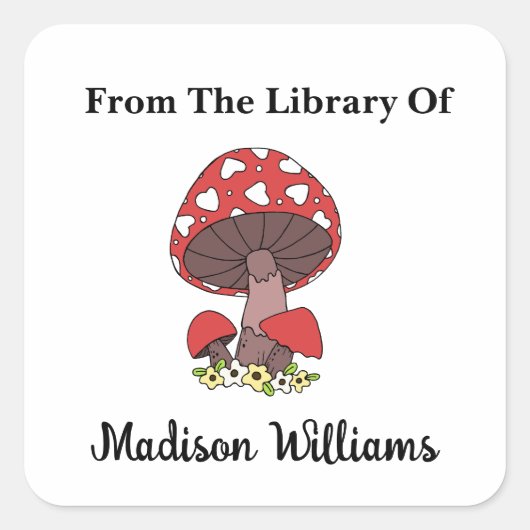 Retro Mushroom met Harten Custom Book Label (Voorkant)