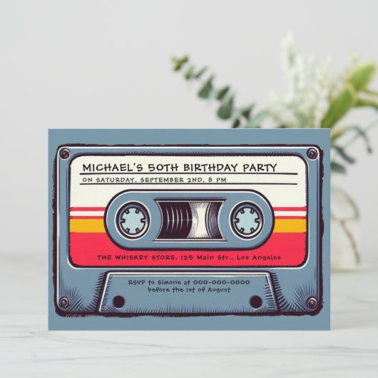 Retro Music 80s Cassette Mixtape Mannen 50ste verj Kaart (Staand voorkant)