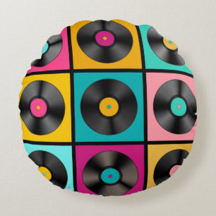 Retro Music Achtergrond met vinylrecords - vintag Rond Kussen