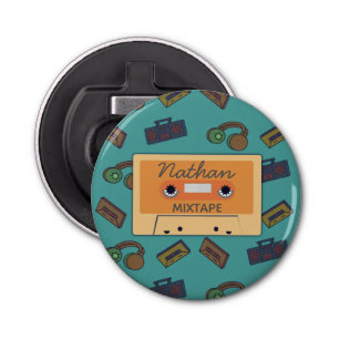 Retro Music Collage Mixtape gepersonaliseerd Button Flesopener