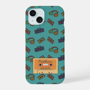 Retro Music Collage Mixtape gepersonaliseerd iPhone 15 Hoesje