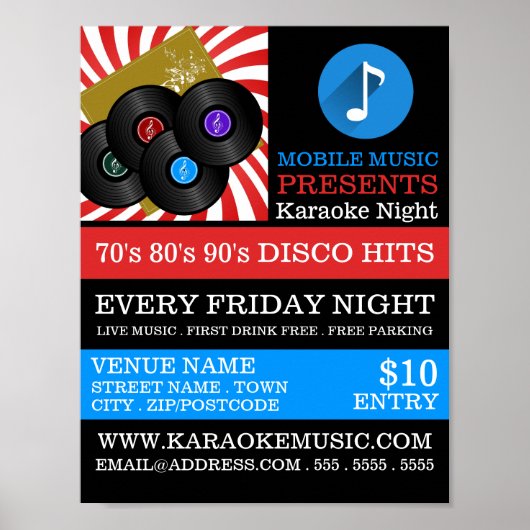 Retro Music Design, Karaoke Event Adverteren Poster (Voorkant)