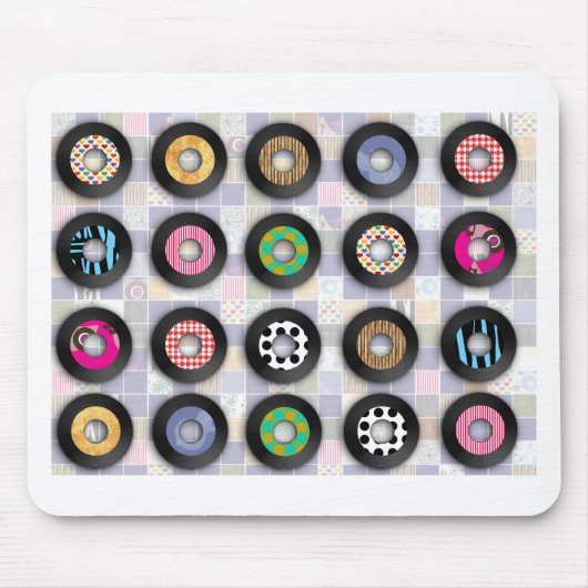Retro Music Illustrated Vinyl Records Pattern Art Muismat (Voorkant)
