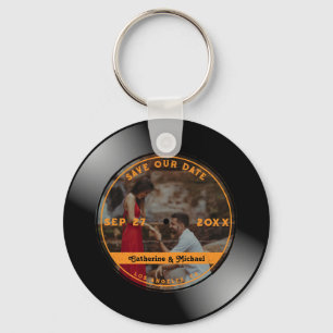 Retro Music Vinyl Record Foto Weduwronde Sleutelhanger
