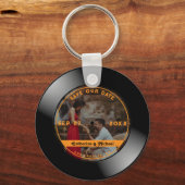 Retro Music Vinyl Record Foto Weduwronde Sleutelhanger (Voorkant)