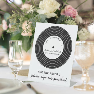 Retro Music Vinyl Record Wedding Guestbook Reclamebord Met Voetstuk