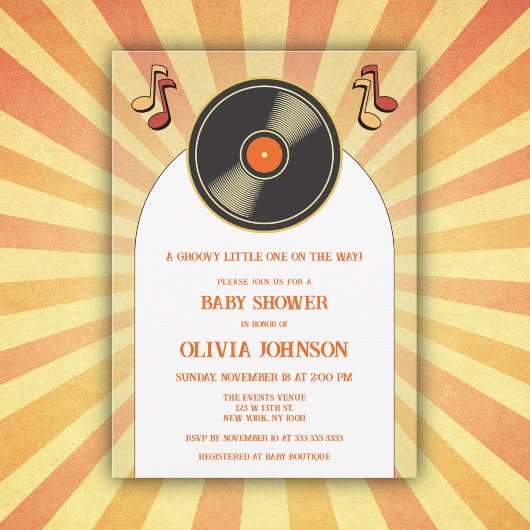 Retro Music Vinyl Super Baby shower Invitation