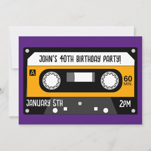 RETRO MUSIQUE CASSETTE ANNIVERSAIRE Invitations PE (Devant)