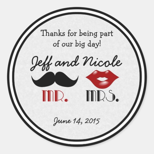 Retro Mustache aangepaste bruiloft Ronde Sticker (Voorkant)