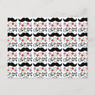 Retro Mustache Bike Pattern Briefkaart