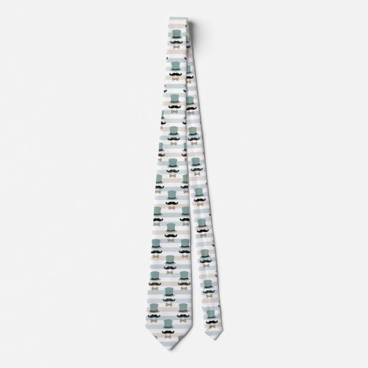 Retro Mustache en Top Hat Stripe Pattern Stropdas (Voorkant)
