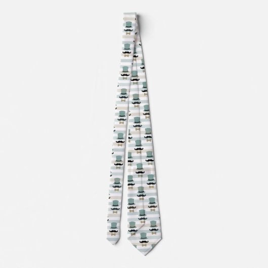 Retro Mustache en Top Hat Stripe Pattern Stropdas (Achterkant)