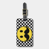 Retro Mustache Moutache w/ Checkerboard Bagagelabel (Voorkant verticaal)