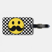 Retro Mustache Moutache w/ Checkerboard Bagagelabel (Achterkant horizontaal)