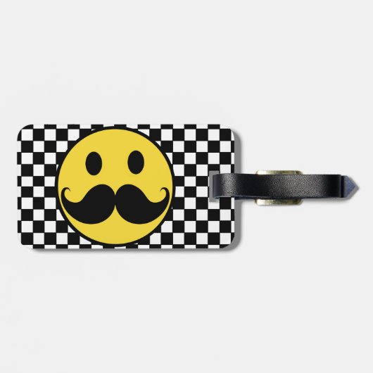 Retro Mustache Moutache w/ Checkerboard Bagagelabel (Achterkant horizontaal)