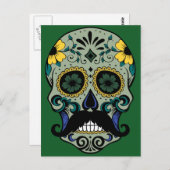 Retro Mustache Sugar Skull Briefkaart (Voorkant / Achterkant)