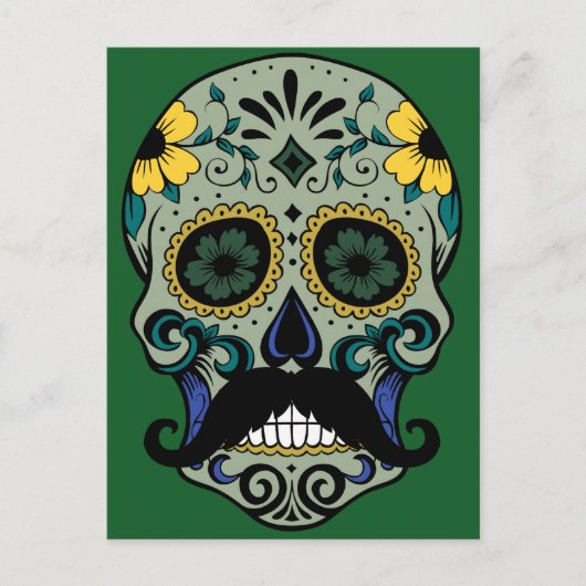 Retro Mustache Sugar Skull Briefkaart (Voorkant)