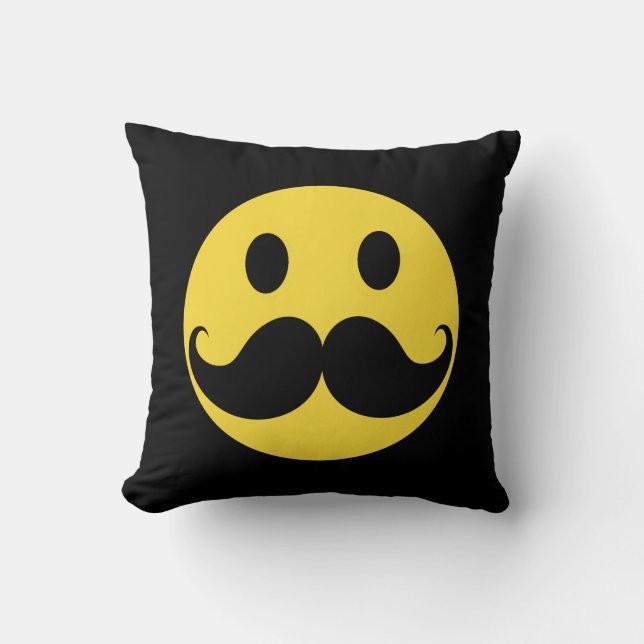 Retro Mustache Yellow Face Kussen (Voorkant)
