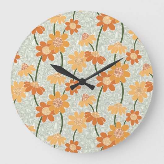 retro muted 1970s bloemen grote klok (Voorkant)