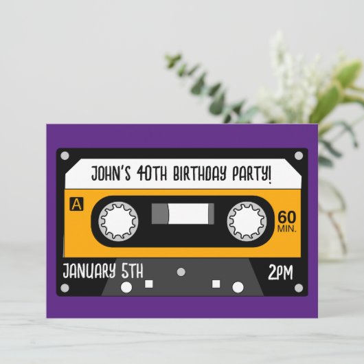 RETRO MUZIEK CASSETTE VERJAARDAG CUSTOM Uitnodigin Kaart (Staand voorkant)