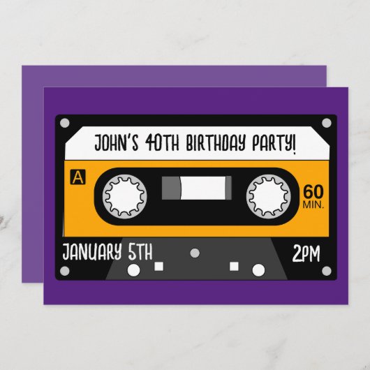 RETRO MUZIEK CASSETTE VERJAARDAG CUSTOM Uitnodigin Kaart (Voorkant / Achterkant)