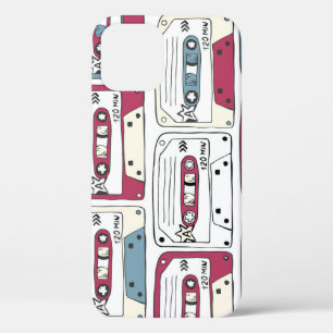 Retro muziek cassettes: Rock achtergrond patroon iPhone 12 Hoesje
