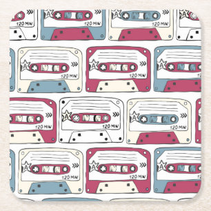 Retro muziek cassettes: Rock achtergrond patroon Vierkante Kartonnen Onderzetter