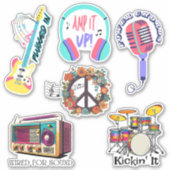 Retro Muziek Collectie Waterdicht Sticker (Voorkant)