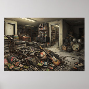 Retro-muziek geïnspireerde liminale achterkamers poster