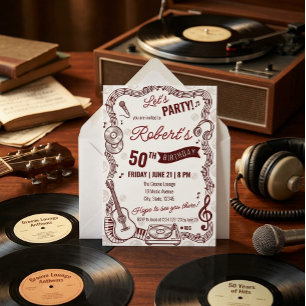 Retro muziek verjaardagsfeest Vinyl uitnodiging