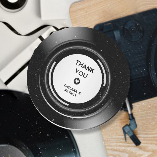 Retro Muziek Vinyl Record Eenvoudige bruiloft Dank Ronde Sticker