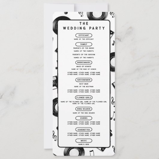 Retro Muziek Vinyl Trouwceremonie Party Programma (Achterkant)