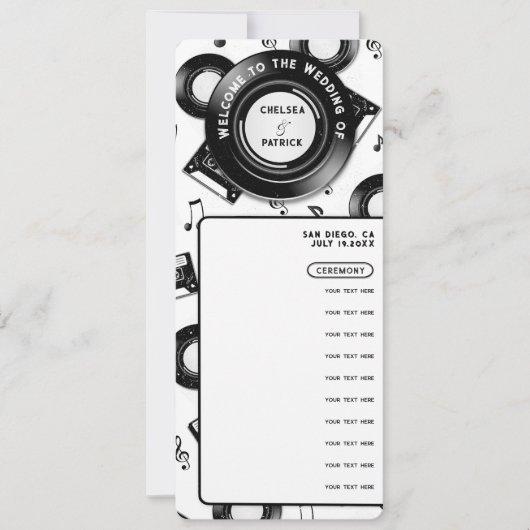 Retro Muziek Vinyl Trouwceremonie Party Programma (Voorkant)