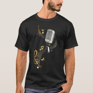 Retro-muziekmicrofoon met muzieknotities en Clef T-shirt