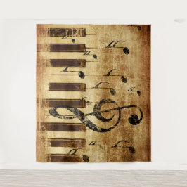 Retro-muzieknoten en piano wandkleed