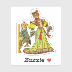 Retro muzikale katten cartoon piano speler zanger sticker